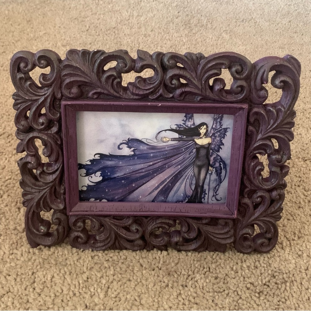 Vintage style purple swirly ornate Amy Brown Fairy Cloak of Stars picture frame